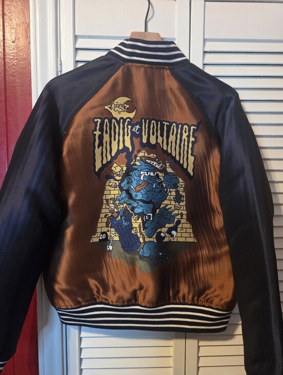 Zadig & Voltaire Jackets & Blazers - Zadig & Voltaire Satin Bomber Jacket in Brown and Black with Graphic Back -Sz SM